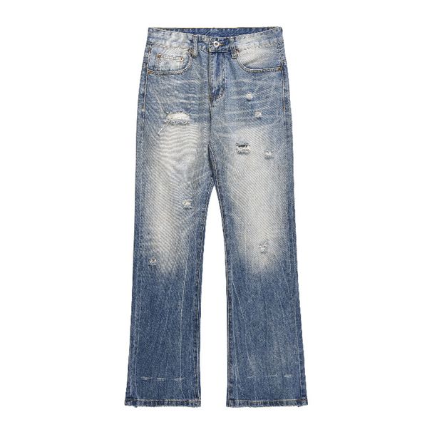 Men's Clothing American Style Gradient Washed Ripped Jeans Men's Retro Light Color Flared Hip Hop Casual Pants_viptrois.com