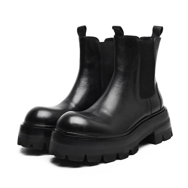 Chelsea Boots Martin Boots Men's Zhongbang Platform Inner Heightening Derby Boots Fleece Short Boots_viptrois.com