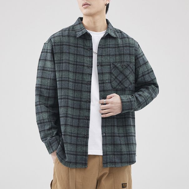 Nordmann Color Woven Plaid Shirt Long Sleeve American Heavyweight Retro New Spring Autumn Jacket Men_viptrois.com