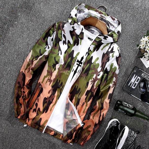 Men's clothing Couple sun protection clothing camouflage transparent sun protection shirt women's short coat men's casual beach UV protection_viptrois.com