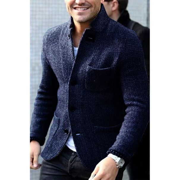 Men's Slim-Fit Knit Cardigan – Stylish Stand Collar Pullover With Pockets (S-3XL, Charcoal/Black/Navy/Khaki)_viptrois.com