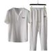 Men's Clothing Summer Trendy Pleated Two-piece Suit For Men Thin Cotton And Linen Short-sleeved T-shirt Chinese Style V-neck White Casual Sports Suit_viptrois.com