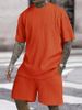 Men's Clothing Sports Solid Color Round Neck Pullover Vertical Striped T Shirt Shorts Short Sleeves Two Piece Suit_viptrois.com