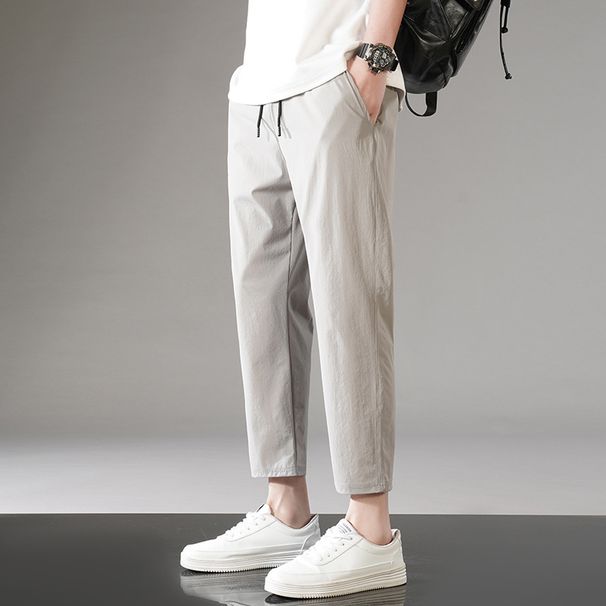 Men's Summer Casual Pants Loose Thin Straight Leg Nine Minute Quick Drying Sports Pants Ice Silk Pants_viptrois.com