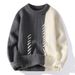 Men's Oversized Crewneck Sweater – Thickened Modal Blend Knit (Color-Blocked Design, Winter Casual Wear, Youth Street Style)_viptrois.com