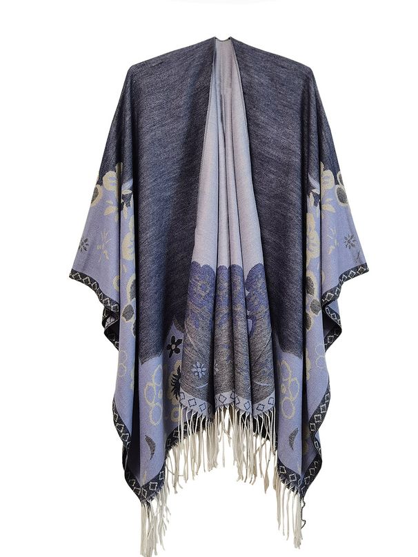 Unisex Women's fashion leopard cape large jacquard travel tassel split cape_viptrois.com
