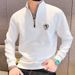 European Style Sweatshirt Trendy Ins Fashion Printed 2023 Autumn New Loose Handsome Half-Zip Pullover Men's Clothing_viptrois.com
