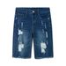 Men's Distressed Denim Shorts | Raw Hem Washed Blue 5-Inch Inseam Casual Shorts For Streetwear_viptrois.com