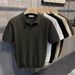 Men's Clothing Summer Men's Handsome Small V Neck Solid Color Knitted Polo Shirt Slim Version Short Sleeved T Shirt Casual Top_viptrois.com