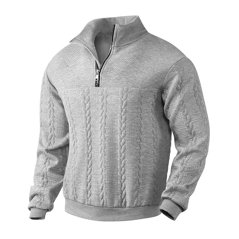 Casual Stand Up Collar Zipper Pullover Loose Knitted Heavy Stitching Autumn And Winter Long Sleeved Sweatshirt_viptrois.com