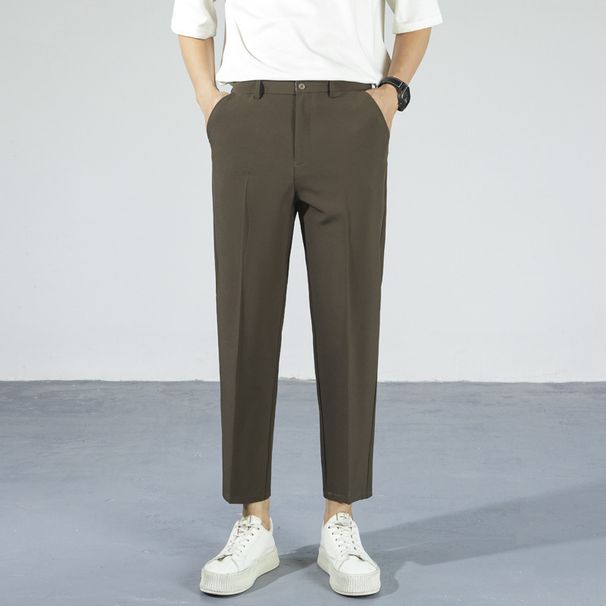 Men's Relaxed Tapered Cropped Trousers Wrinkle Free Loose Fit Straight Leg Drape New Spring Summer Style_viptrois.com