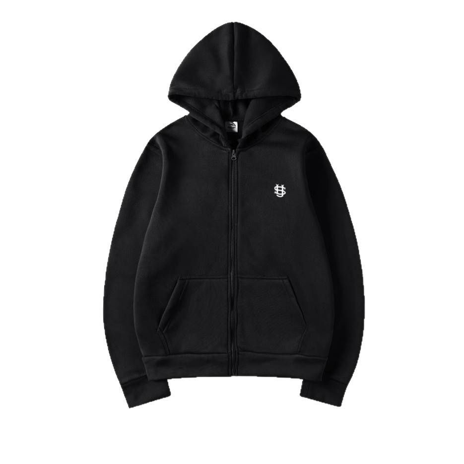 Men's High-Neck Zip Hoodie - 96% Polyester Blend Oversized Streetwear (Black/White/Gray/Pink/Red/Navy, S-XXXL)_viptrois.com
