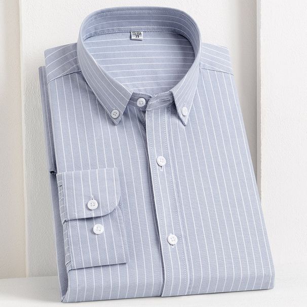 Men's 100% Cotton Oxford Shirt, Long Sleeve Casual Plaid Shirt, Relaxed Fit Button Down Shirt For Men, Big & Tall Sizes Available_viptrois.com