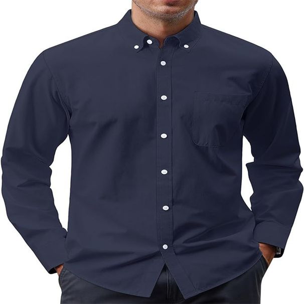 Spring Autumn 2027 Fashion European-USA Style Youth/Men Cotton Lapel Pure Color Single-Breasted Pocket Long Sleeve Oxford Shirt S-3XL_viptrois.com