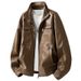 Men's Retro Harrington Jacket – Vintage PU Leather Bomber With Stand Collar (M-3XL, Relaxed Fit, Lightweight, Olive/Black/Tan)_viptrois.com