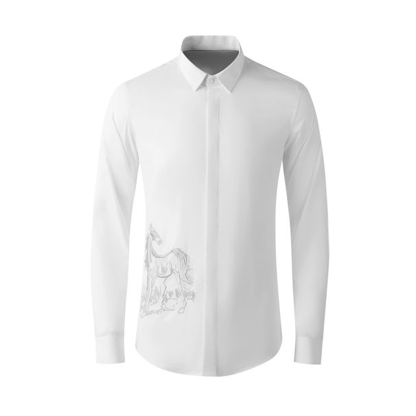 Men's Chinese Style Embroidered Horse Shirt – Slim Fit Long Sleeve Cotton Casual Top With Oriental Design_viptrois.com