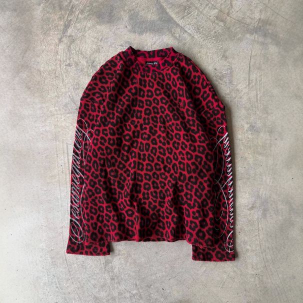 Men's Clothing Men's Retro Street Style Long Sleeve T-Shirt Loose Fit Leopard Print Letter Print Round Neck Casual Top_viptrois.com