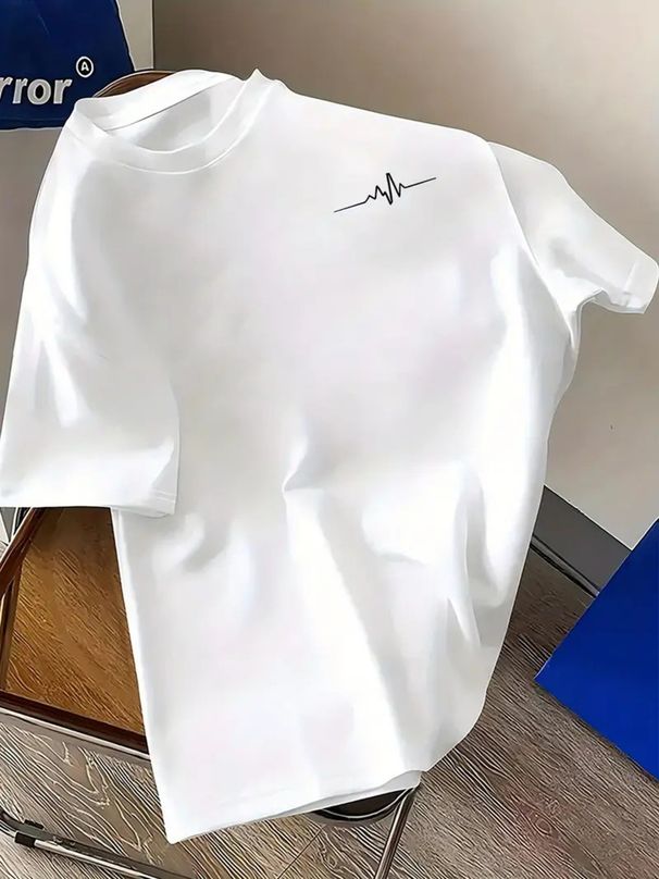 Maglietta Uomo 180g Cotone Puro Stampa Elettrocardiogramma Sul Petto, Collo Rotondo Traspirante, Comoda E Stilizzata Per Outfit Casual Estivi_viptrois.com