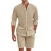 Men's Clothing Men's Spring And Summer Suits Linen Button Shirt Long Sleeved Shorts Cardigan Simple Casual Beach Suit_viptrois.com