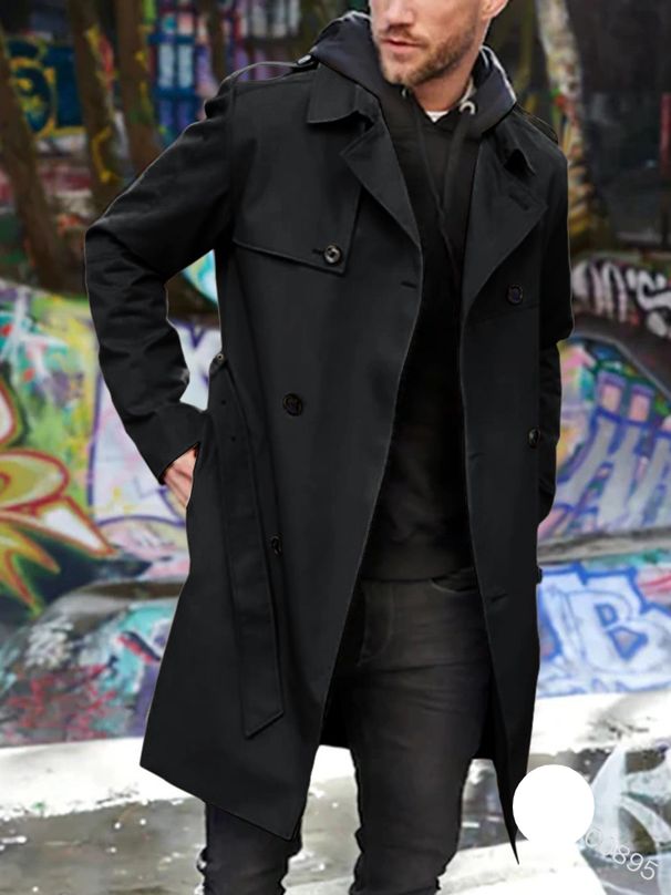 Men's Clothing Spring And Autumn New Solid Color Long-sleeved Windbreaker Men's Lapel Slim Double-breasted Casual Jacket_viptrois.com