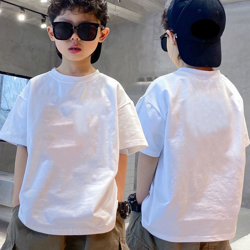 Mother & Kids 100% cotton boy short-sleeved T-shirt 2024 summer new children's Korean version loose handsome tops medium and large children's T-shirt_viptrois.com