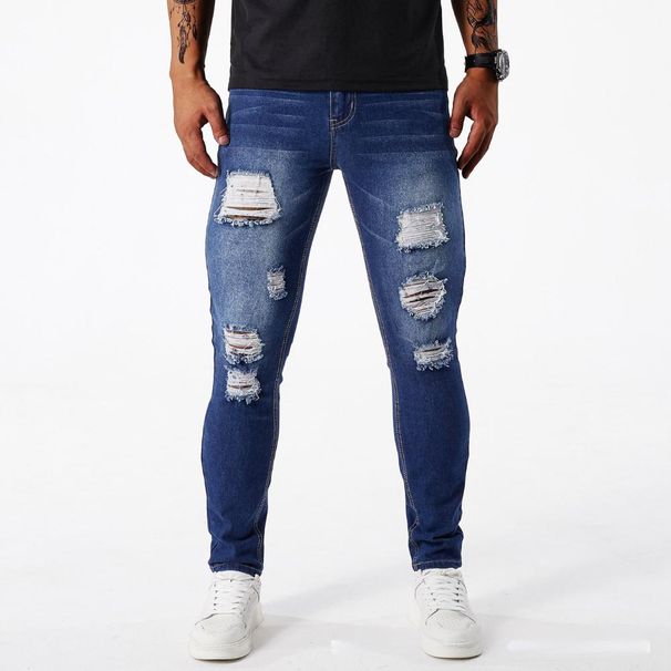 Men's Clothing Ripped Skinny Jeans Stretch Slim Pants_viptrois.com