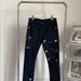 High Street Light Luxury Blue Diamond Splash Ink Hole Jeans Men's Korean Style Trendy Slim Fit Elastic Small Feet Trendy Brand Trousers_viptrois.com