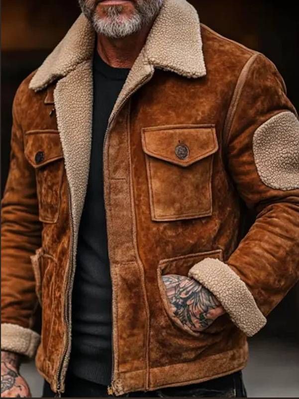 Men's Fleece Lined Zip-Up Jacket With Lapel Collar - Winter Warm Business Casual Coat For Middle-Aged Gentlemen (S-XXXXL, Coffee Brown)_viptrois.com