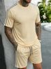 New Round-neck Short-sleeved Short Pants With Side Stripes Casual And Fashionable Men's Set Of 2 Pieces_viptrois.com