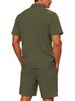 New Summer Men's Solid-color Jacquard Shirt Casual Sports Breathable Short-sleeved Short Pants Set_viptrois.com