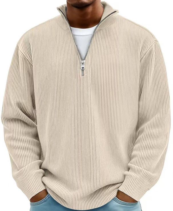 Men's Casual Stand Collar Zipper Corduroy Long Sleeve Polo Shirt Sweatshirt Fall Winter New_viptrois.com