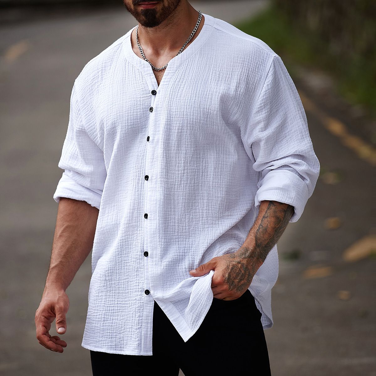 Men's Clothing European And American New Men's Retro Cotton Casual Large Size Spring And Autumn Long Sleeved Shirt_viptrois.com