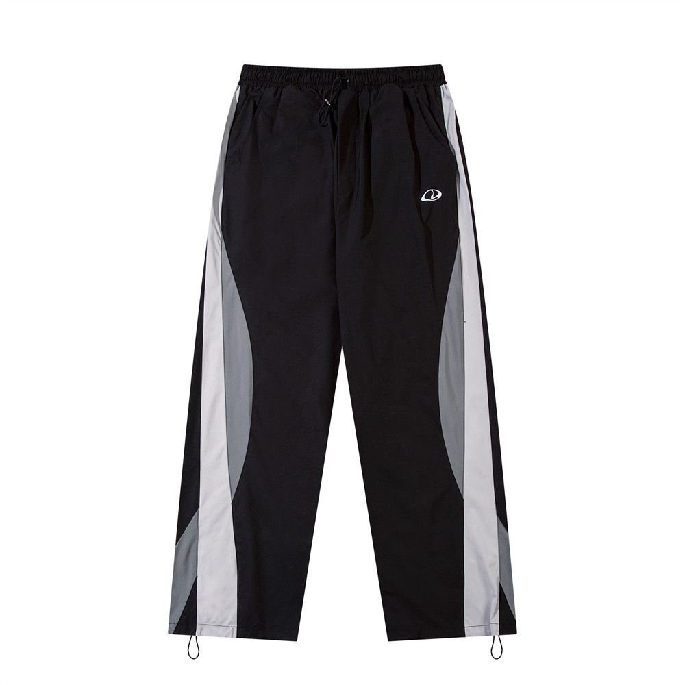 Men's Clothing Sports Casual Trousers For Men High Street Trend Design Elastic Waist Drawstring Loose Straight Trousers_viptrois.com