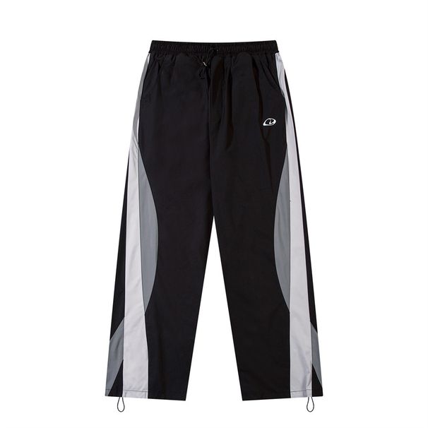 Men's Clothing Sports Casual Trousers For Men High Street Trend Design Elastic Waist Drawstring Loose Straight Trousers_viptrois.com