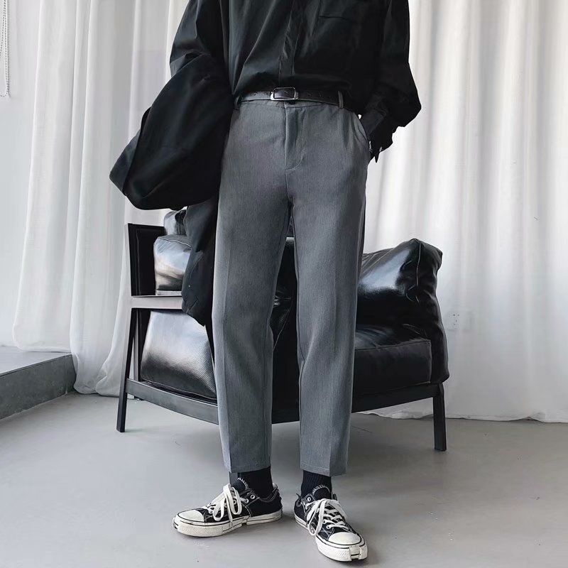 Suit Pants Men's Straight Hong Kong Style Nine-point Pants, Small Pants, Casual Pants, Korean Version Of Trendy Slim Pants Men's_viptrois.com