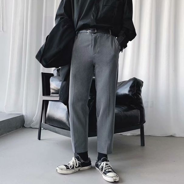 Suit Pants Men's Straight Hong Kong Style Nine-point Pants, Small Pants, Casual Pants, Korean Version Of Trendy Slim Pants Men's_viptrois.com