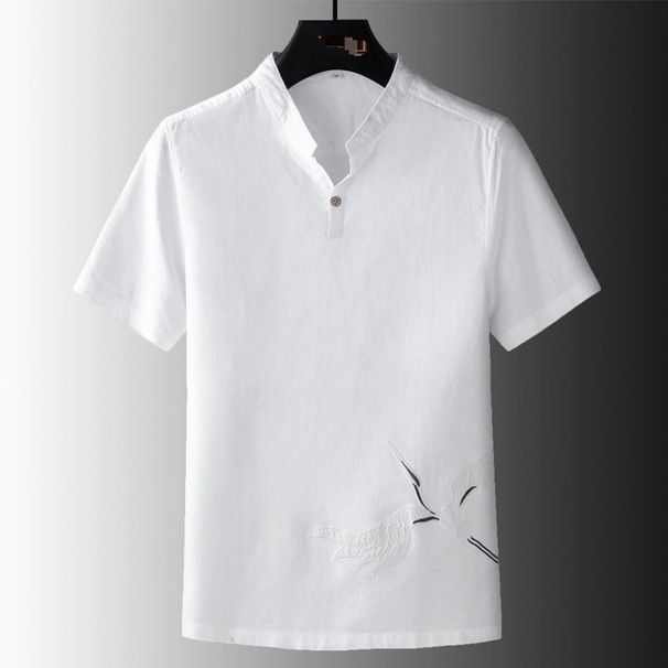 2024 New Fashion Embroidered Pullover Stand-up Collar Short-sleeved T-shirt Men's Summer Slim-fit High-end Handsome Versatile Top_viptrois.com