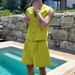 Men's Clothing V Neck Sleeveless Casual Vest Vest High Waist Wide Leg Shorts Suit_viptrois.com