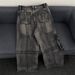 Men's Clothing High Street Heavy Washed Multi Pocket Workwear Jeans For Men And Women Loose American Straight Loose Wide Leg Mopping Trousers_viptrois.com