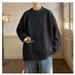 Pure Round Neck Winter Men Teenagers, Fleece-Lined And Thickened Knitwear, Stylish Cable Knit Loose-Fit Warm Sweater For_viptrois.com