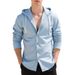 Autumn Men's Vertical Striped Casual Long Sleeve Shirt Hooded Drawstring Linen Cardigan Trendy Loose Beach T-Shirt_viptrois.com