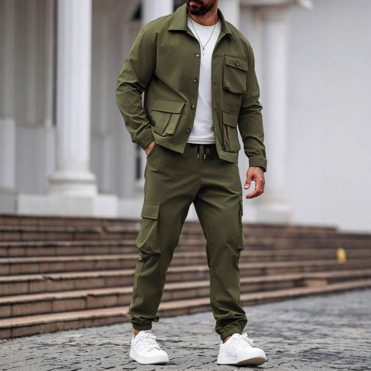Vintage Workwear Jacket & Pants Set - Heavyweight Cotton Blend, Multi-Pocket Utility Outfit For Men (S-XXXL)_viptrois.com