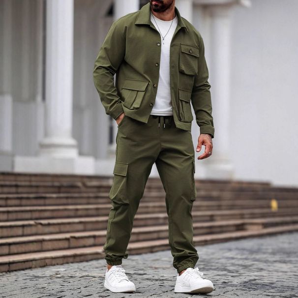 Vintage Workwear Jacket & Pants Set - Heavyweight Cotton Blend, Multi-Pocket Utility Outfit For Men (S-XXXL)_viptrois.com