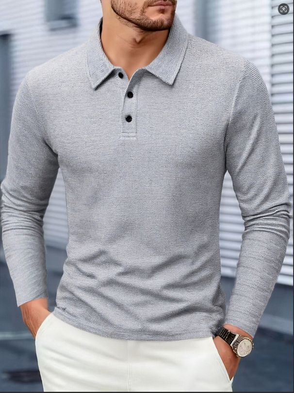Men's Long Sleeve Polo Shirt – Breathable Waffle Knit, Slim Fit, Business Casual & Streetwear Versatile (Black/White/Navy/Gray, S-XXL)_viptrois.com