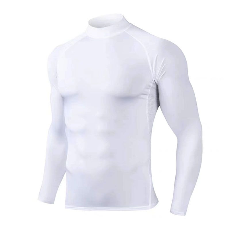 Men's Clothing High Collar Sports Tights Fitness Clothes Long Sleeves High Elastic Football Basketball Training Quick Drying Fitness Bottoming Tops_viptrois.com