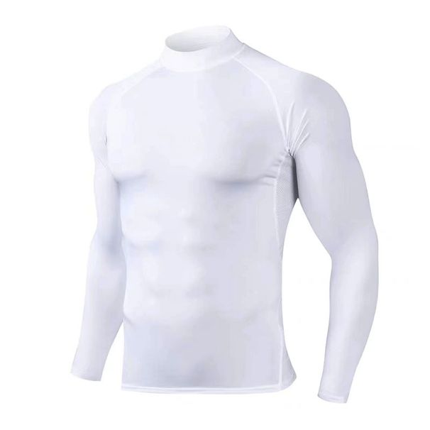 Men's Clothing High Collar Sports Tights Fitness Clothes Long Sleeves High Elastic Football Basketball Training Quick Drying Fitness Bottoming Tops_viptrois.com