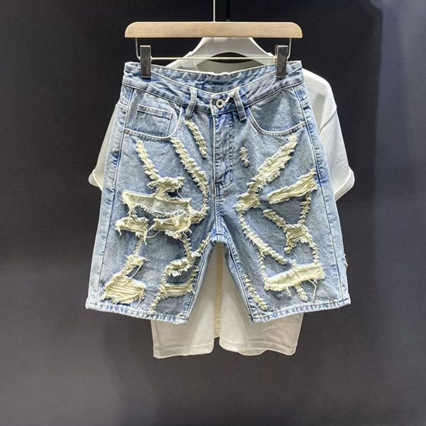 Summer Men's 5-Point Casual Ripped Mid-Length Shorts Trendy Jeans_viptrois.com