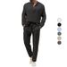 Men's Clothing Solid Color Casual T Shirt Long Sleeved Shirt Trousers Suit_viptrois.com