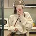 "Women's Cropped Knit Sweater With Distressed Details - Retro Oversized Pullover, Loose Boho Style, S-5XL (Beige)"_viptrois.com
