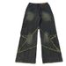 Men's Clothing Five Pointed Star Design Jeans For Men, American Retro Big Pockets, Raw Edges, Distressed Washed High Street Workwear Wide Leg Trousers_viptrois.com
